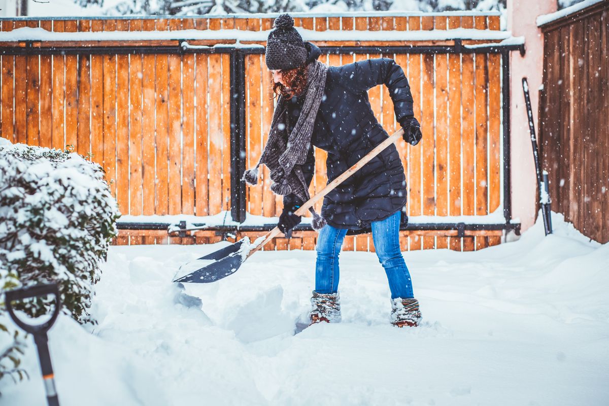 Woman,With,Shovel,Cleaning,Snow.,Winter,Shoveling.,Removing,Snow,After
