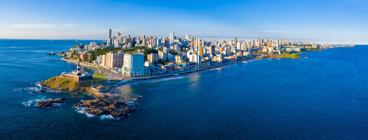 Aerial,Panoramic,Drone,View,Of,Salvador,Bahia,By,The,Lighthouse