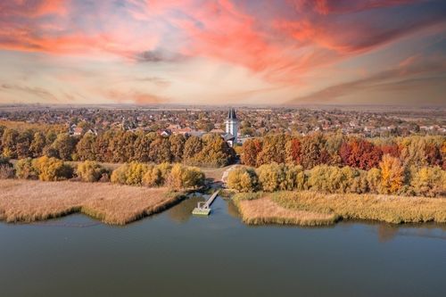Hungary,-,Tisza,Lake,At,Poroszló,City,From,Drone,View