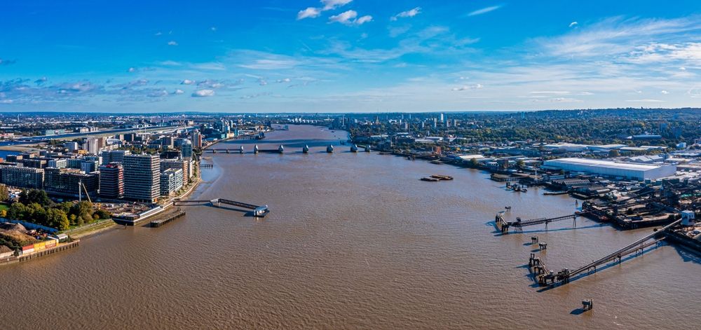 Aerial,View,Of,The,London,City,Dam,Or,Thames,Flood