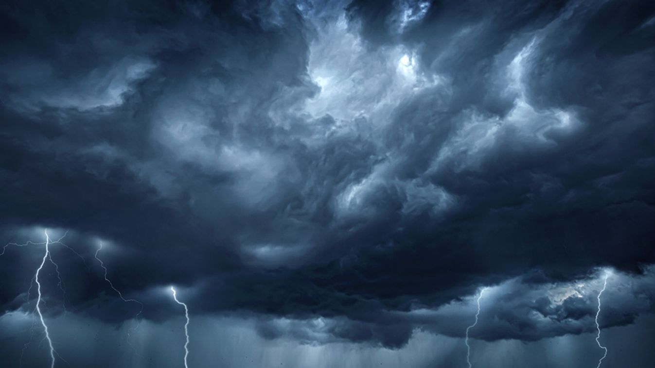 Thunderous,Dark,Sky,With,Black,Clouds,And,Flashing,Lightning.,Panoramic