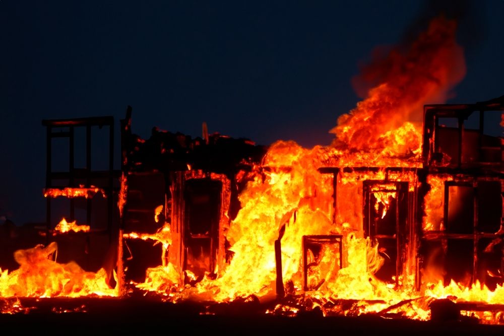 Burning,Building.,Fire.,Wildfire.,Burning,House.,Roof,Of,Building,In