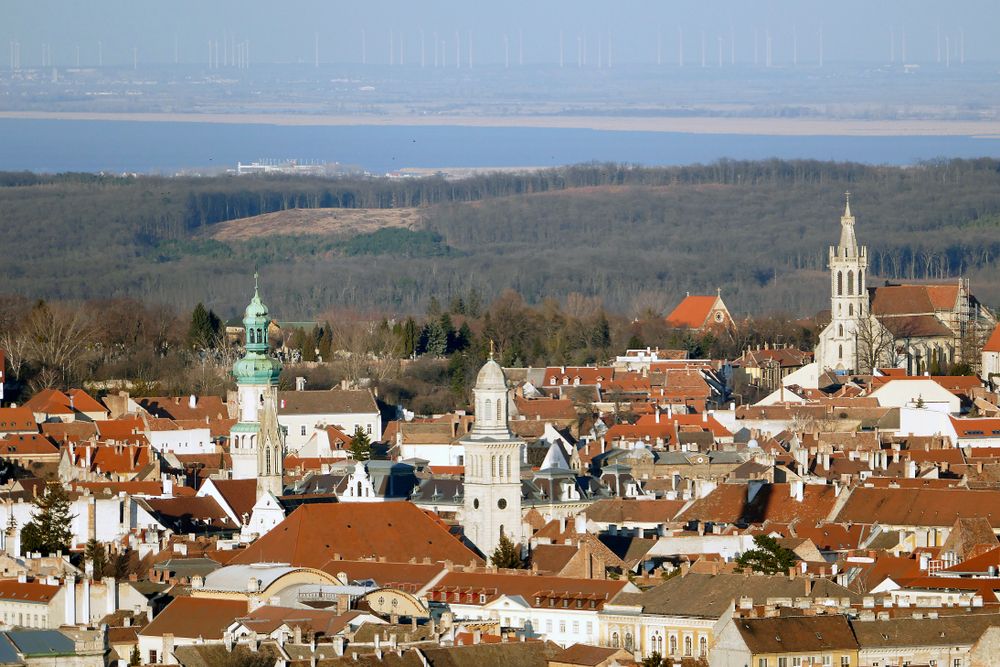 Cityscape,Of,Historic,Town,Sopron,,Western,Hungary,,With,Lake,Ferto
