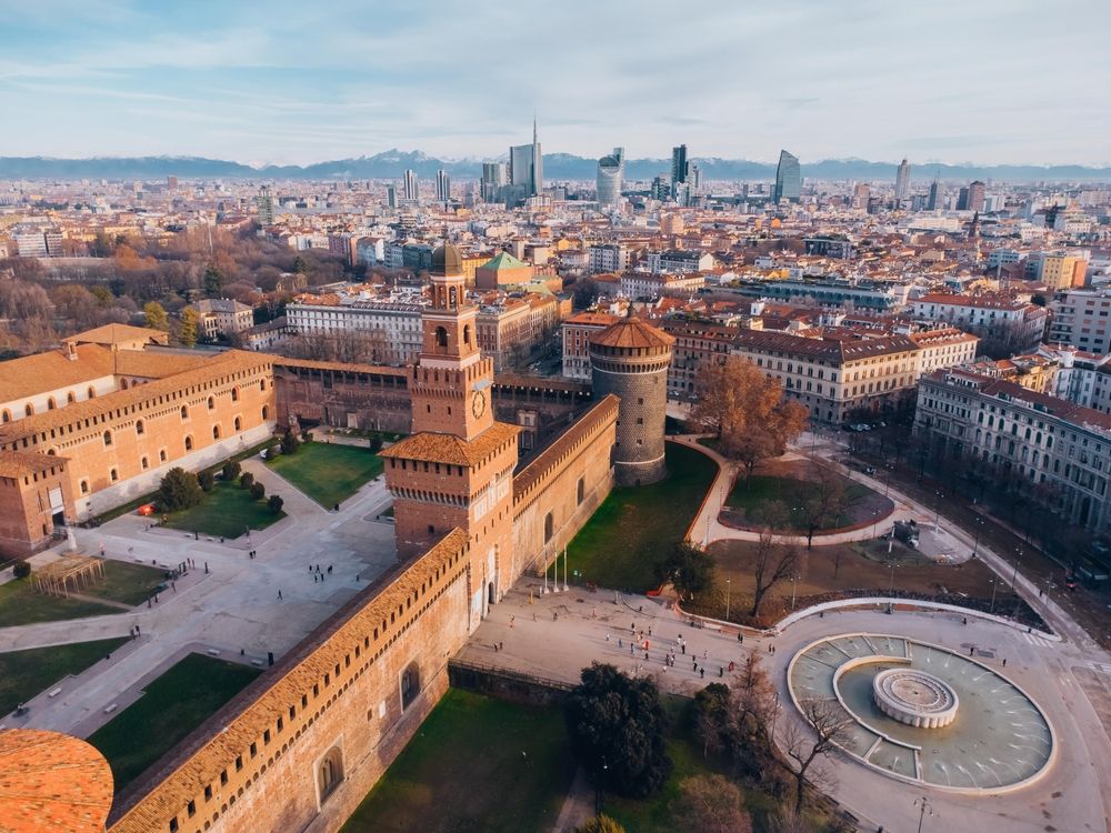 Aerial,View,Castello,Sforzesco,Milano,Italy,Lombardia