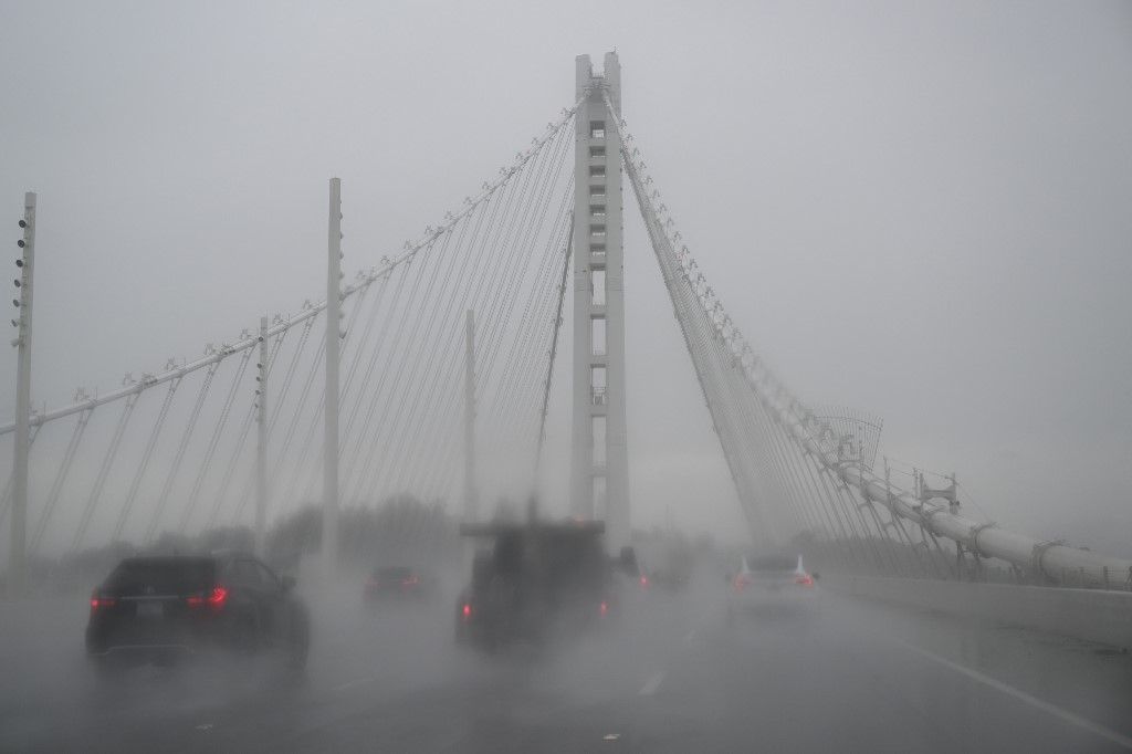 San Francisco Bay Bridge during rainy weather