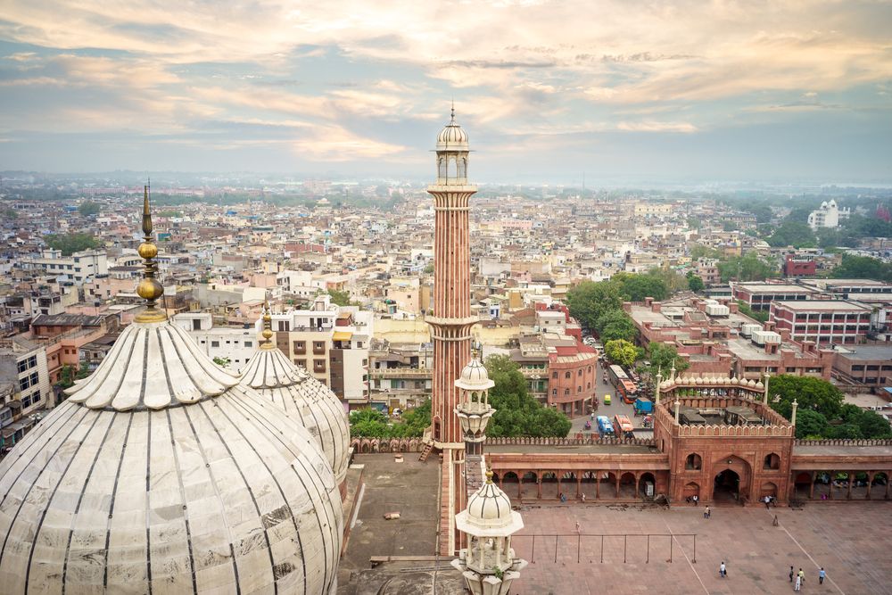 Aerial,View,Of,Old,Delhi,From,Roof,Of,Jama,Masjid