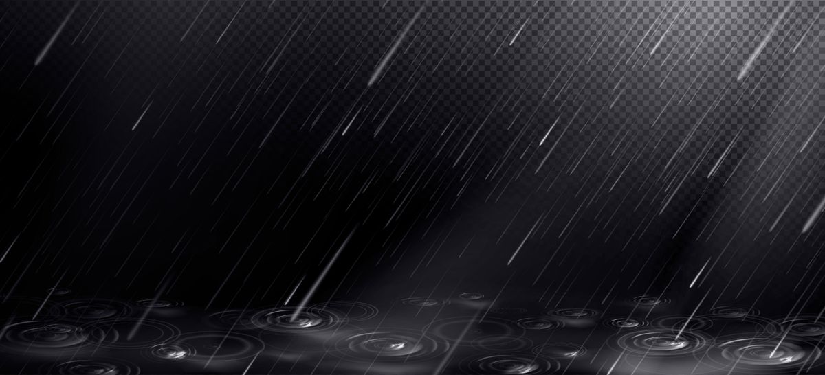 Rain,,Falling,Water,Drops,And,Puddle,Ripples,On,Transparent,Background.