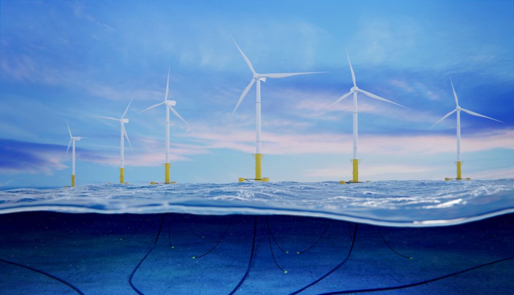 3d,Rendering,Of,An,Offshore,Wind,Farm,With,View,Of