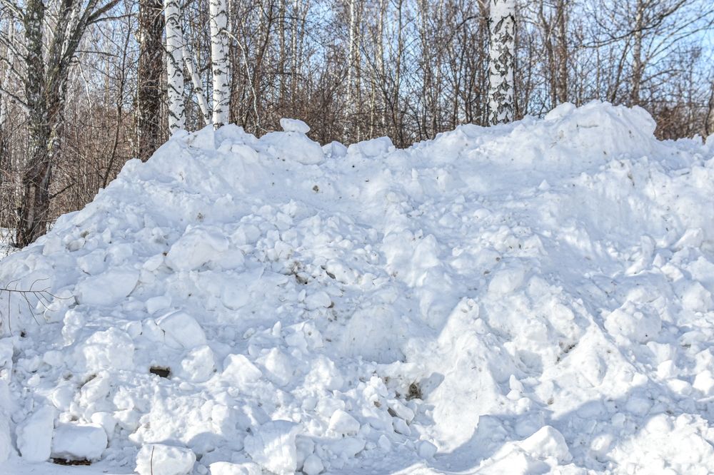 Large,Pile,Of,Snow,Collected,By,Snowplow,After,Clearing,Road.