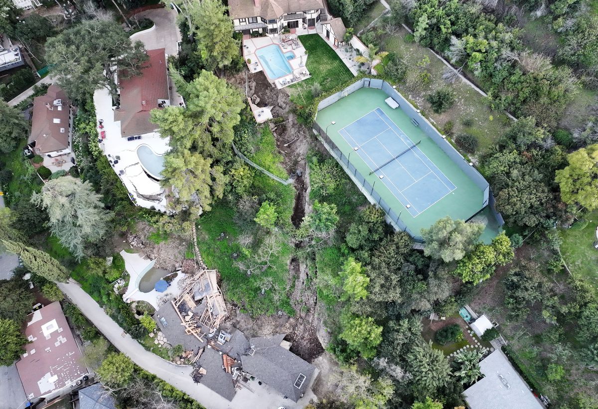 Landslide Destroys Home In Sherman Oaks, California