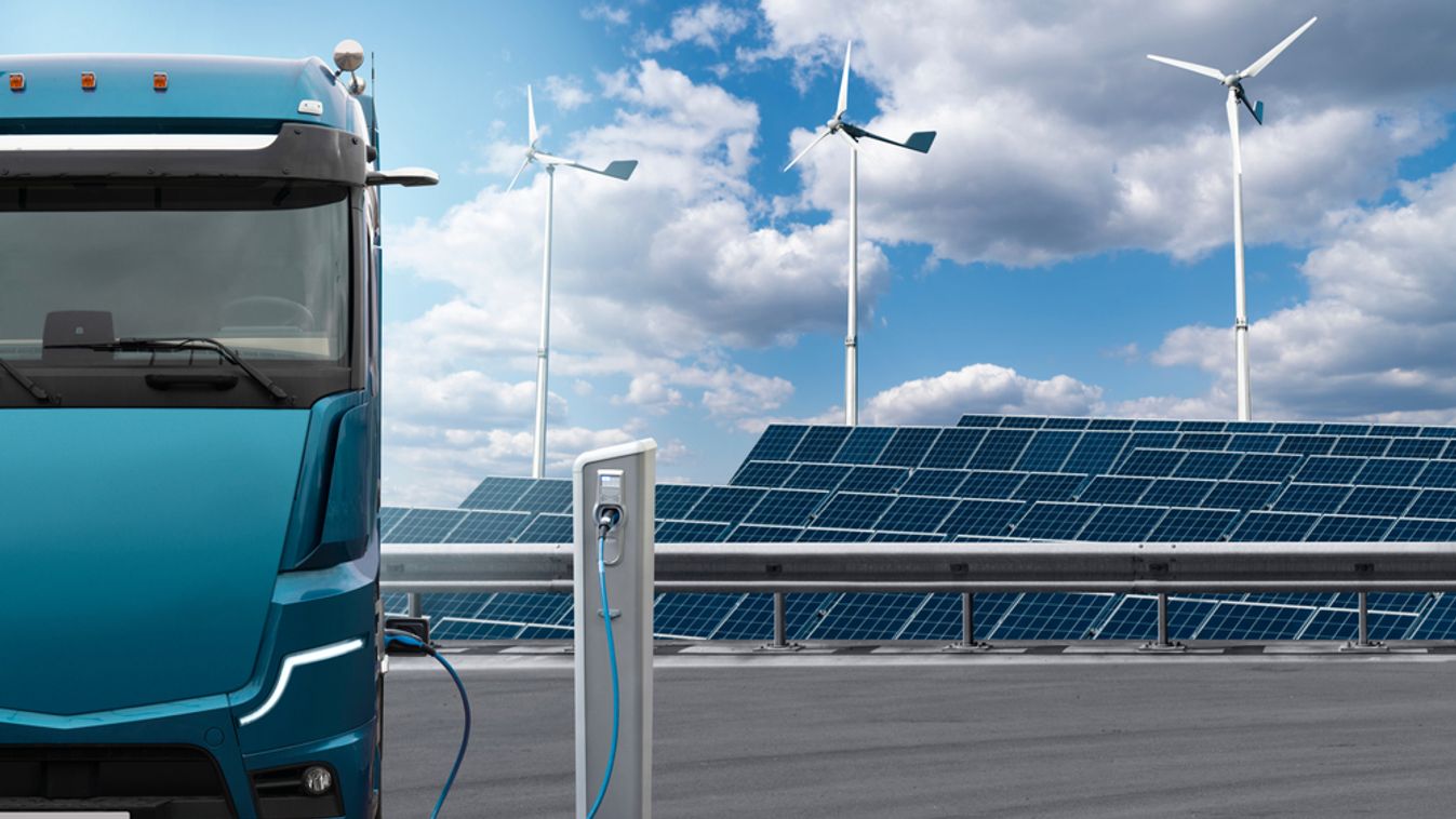 Electric,Truck,With,Charging,Station,On,A,Background,Of,Solar