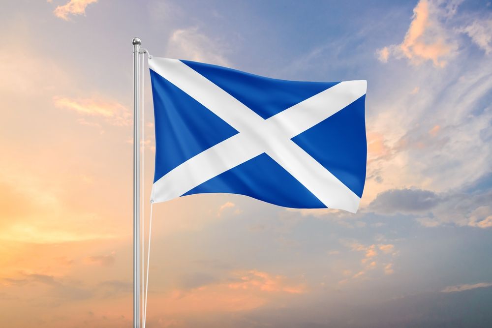 Scotland,Flag,Waving,On,Sundown,Sky