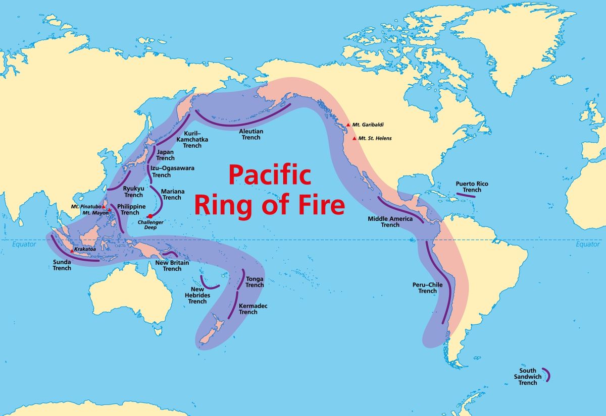 Pacific,Ring,Of,Fire,,Map,With,Oceanic,Trenches.,Also,Known