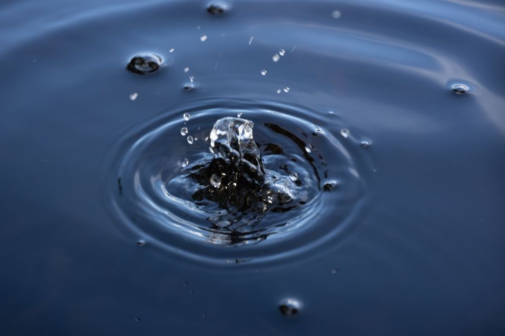 Close-up,Of,A,Water,Droplet,Creating,Ripples,In,Dark,Water.