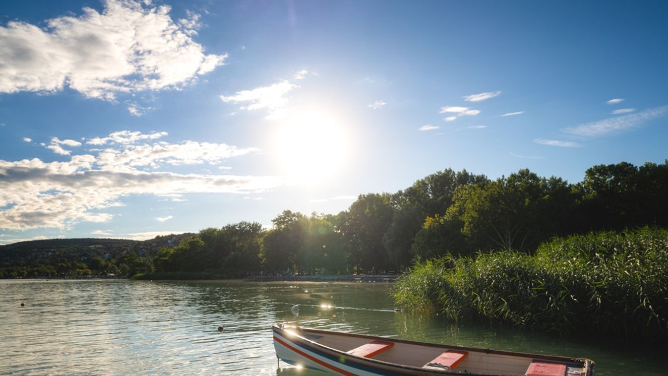 Red,Boat,On,Lake,Balaton,In,Summer