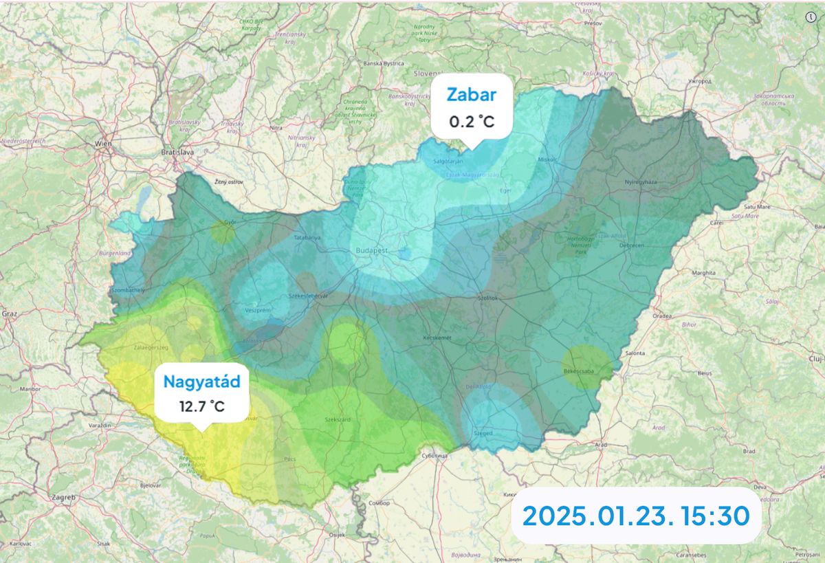 Jól érzékelhető hőmérsékleti különbség alakult ki országhatáron belül.