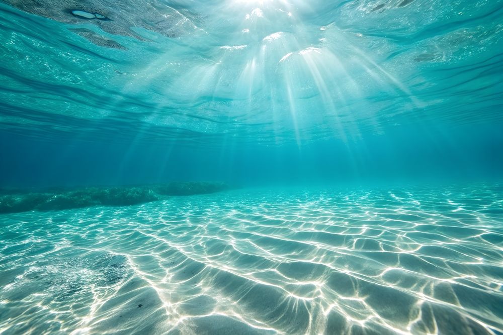 Sunbeams,Illuminate,The,Ocean,Floor,Sandy,Seabed,Underwater,Scene,Turquoise