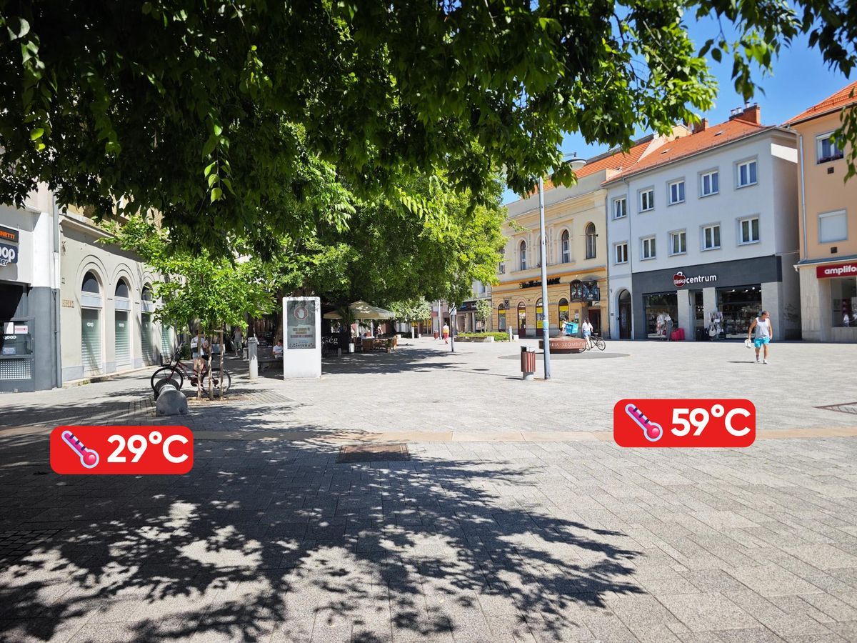 Hőségriadó: 59 fokot mértek a szombathelyi Főtér aszfaltján 