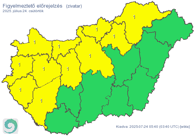 Országunk északi, északnyugati felére elsőfokú figyelmeztetés van érvényben