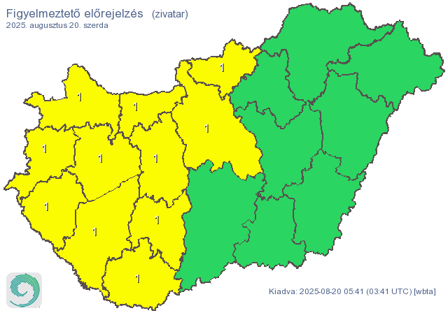 Augusztus 20: 11 vármegyére adtak ki figyelmeztetést