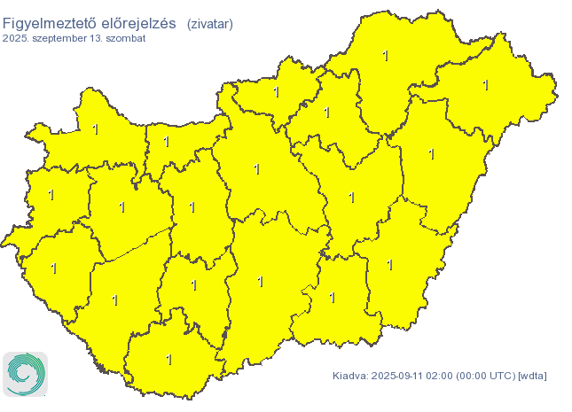 Szombatra (és vasárnapra is) az egész országra citromsárga riasztást adtak ki