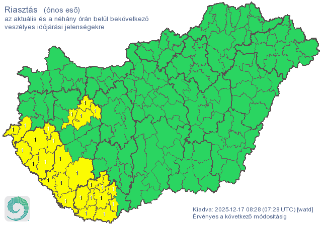 Az ország déli és délnyugati részére adtak ki riasztást