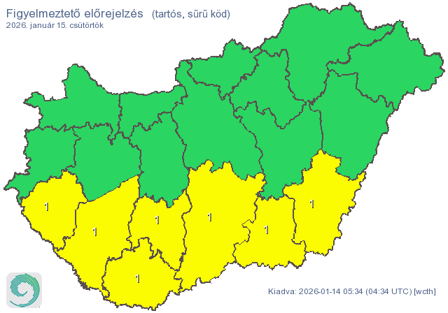 A holnapi napra kiadták a figyelmeztetést a déli megyékre tartós, sűrű köd miatt