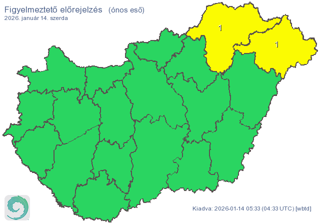 Jelenleg két vármegyére adtak ki riasztást ónos eső miatt