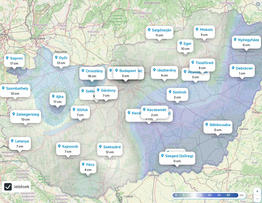 Várható hóvastagság február 20. estig