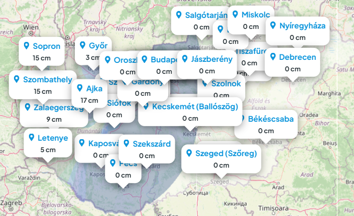 Várható hóvastagság 2026. március 27. reggelig