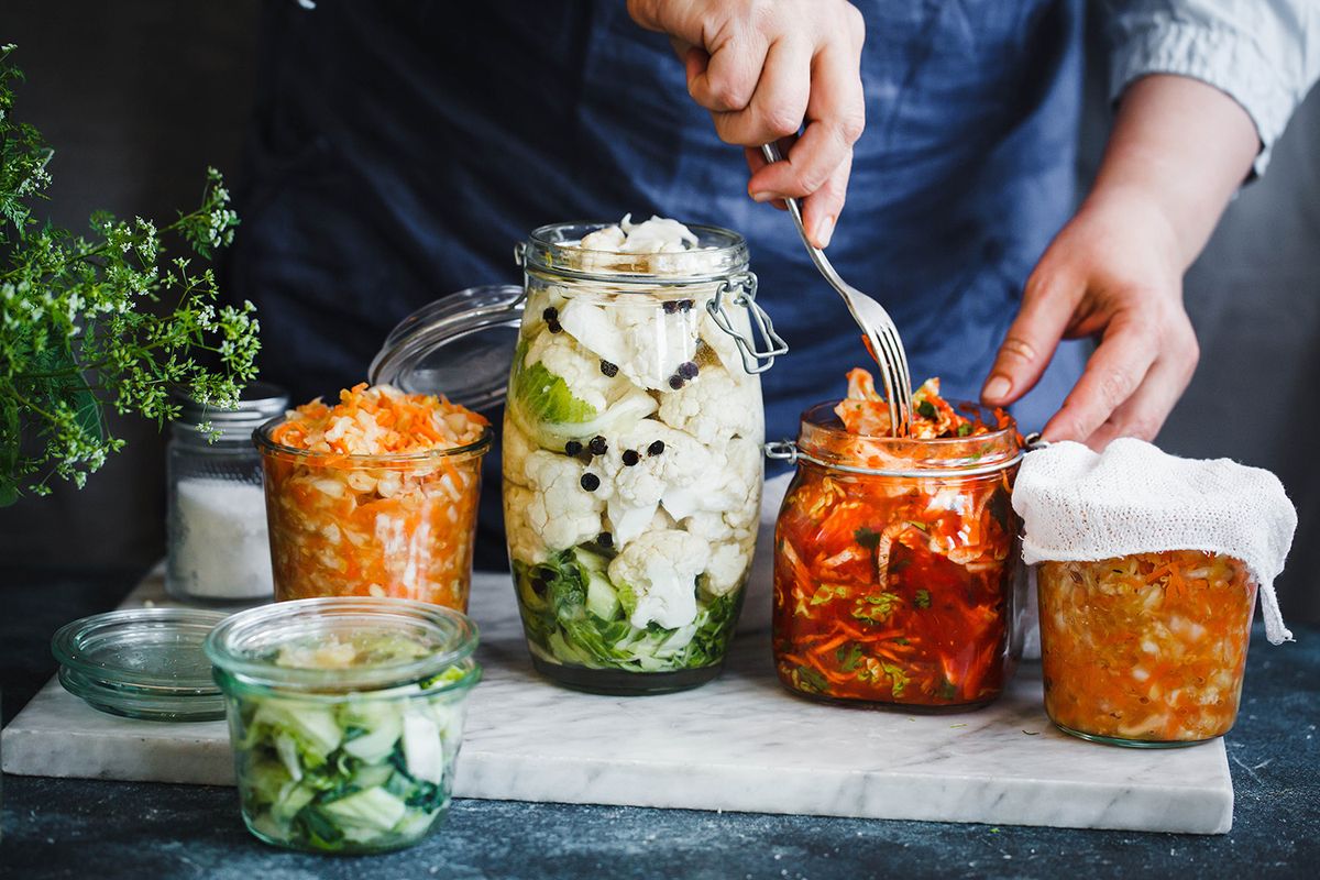 Fermented,Preserved,Vegetarian,Food,Concept.,Cabbage,Kimchi,,Broccoli,Marinated,,Sauerkraut
