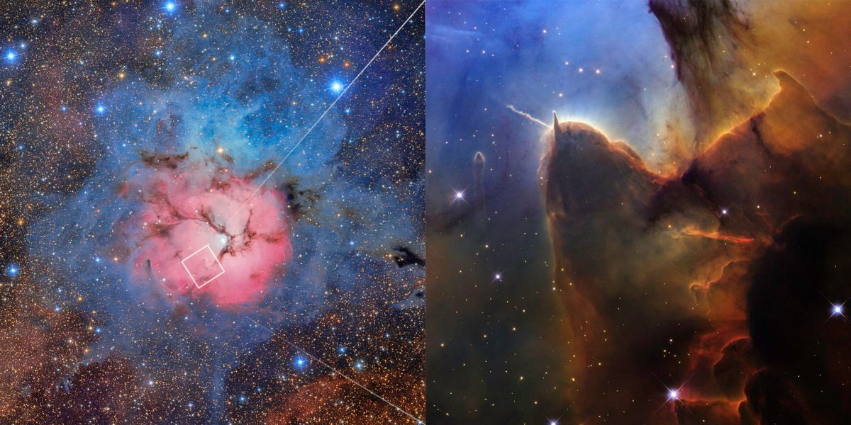 A Trifid-csillagköd és a benne helyet foglaló "űrcsiga"