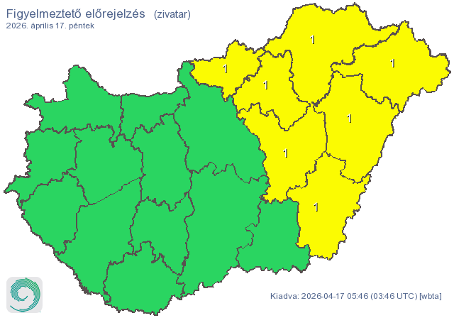 Kiadták a figyelmeztető előrejelzést zivatarra