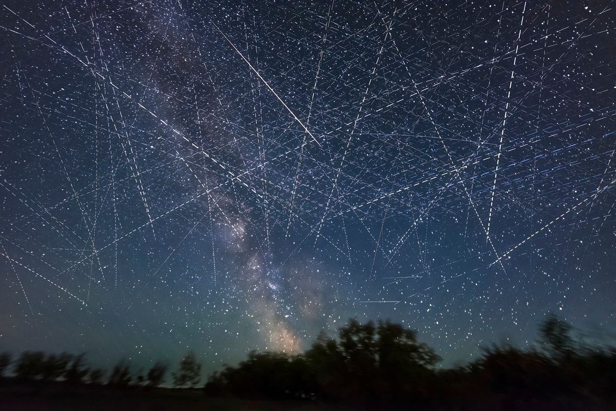 A satellite-filled sky, Alberta, Canada